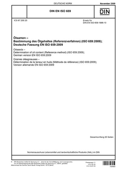 DIN EN ISO 659:2009 DE - Ölsamen - Bestimmung des Ölgehaltes ...