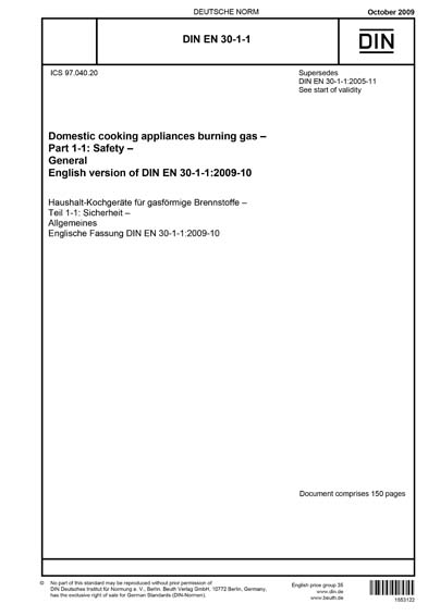 DIN EN 30-1-1:2009 - Domestic cooking appliances burning gas - Part 1-1 ...