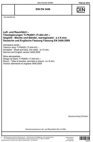 DIN EN 3456:2010 - Aerospace series - Titanium alloy TI-P64001 (Ti-6Al ...