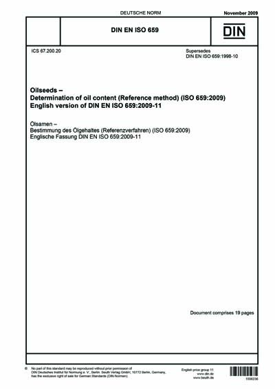DIN EN ISO 659:2009 - Oilseeds - Determination of oil content ...