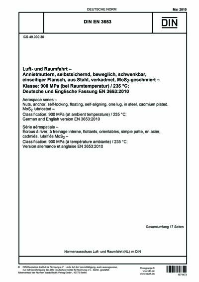 DIN EN 3653:2010 - Aerospace series - Nuts, anchor, self-locking ...
