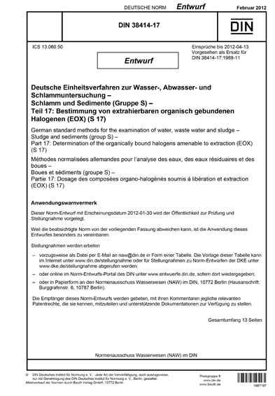 DIN 38414 17 2012 DE Deutsche Einheitsverfahren Zur Wasser Abwasser 