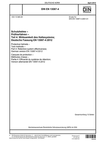 DIN EN 13087-4:2012 DE - Schutzhelme - Prüfverfahren - Teil 4 ...