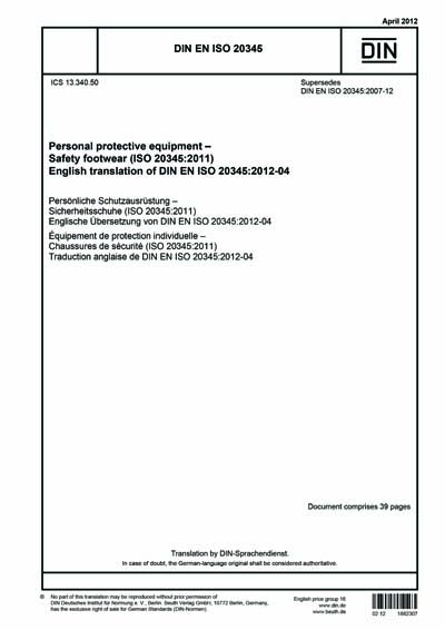 Kano kloon werk DIN EN ISO 20345:2012 - Personal protective equipment - Safety footwear (ISO  20345:2011); German version EN ISO 20345:2011