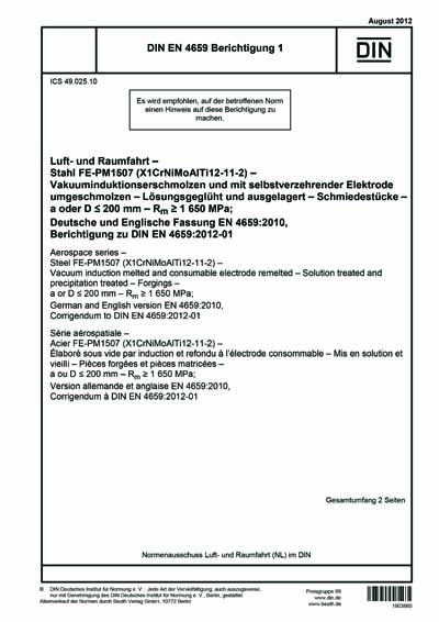 DIN EN 4659 Berichtigung 1:2012 - Aerospace series - Steel FE-PM1507 ...