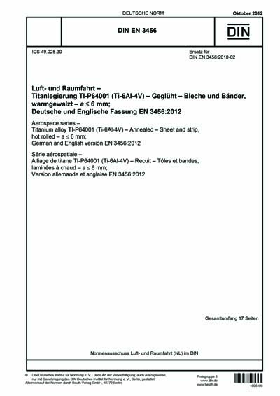 DIN EN 3456:2012 - Aerospace series - Titanium alloy TI-P64001 (Ti-6Al ...
