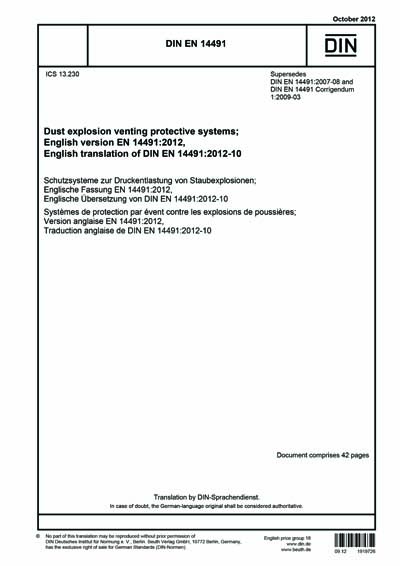 DIN EN 14491:2012 - Dust explosion venting protective systems; German ...