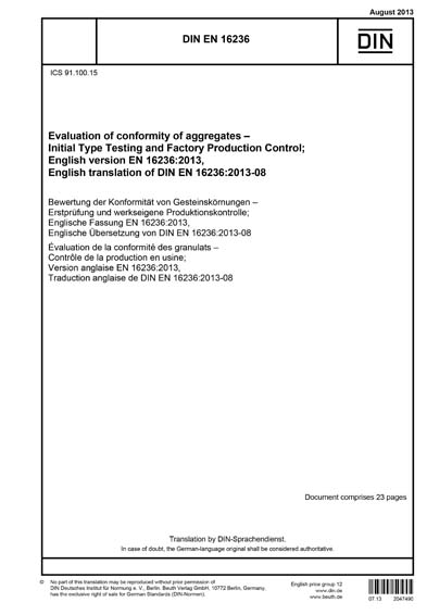 DIN EN 16236:2013 - Evaluation of conformity of aggregates - Initial ...