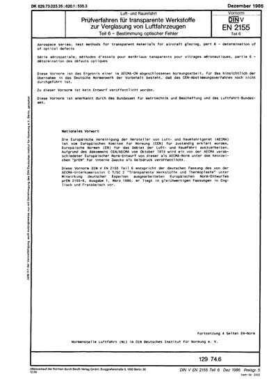 DIN V EN 2155-6:1986 DE - Luft- und Raumfahrt; Prüfverfahren für ...