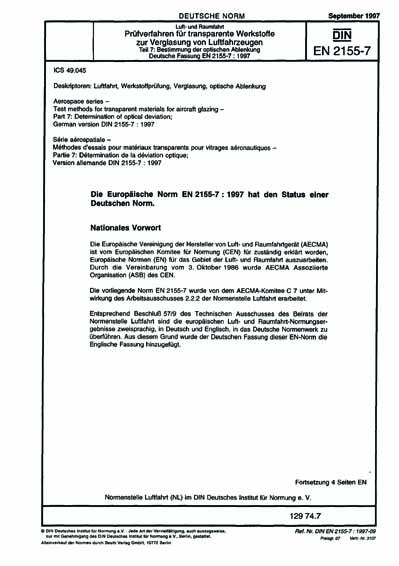 DIN EN 2155-7:1997 - Aerospace series - Test methods for transparent ...