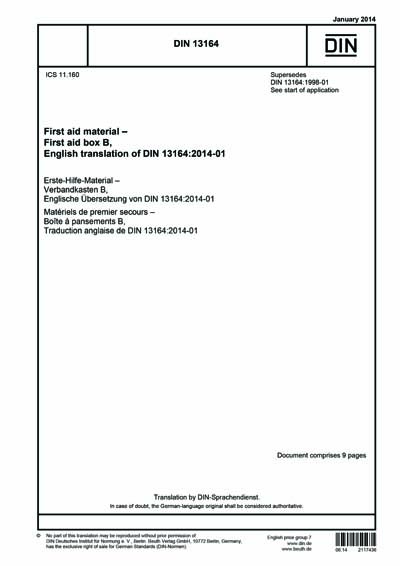 DIN 13164:2014 - First aid material - First aid box B