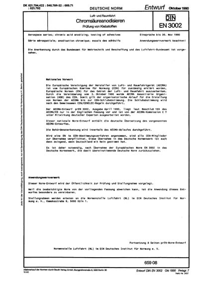DIN EN 3002:1990 DE - Luft- und Raumfahrt; Chromsäureanodisieren ...