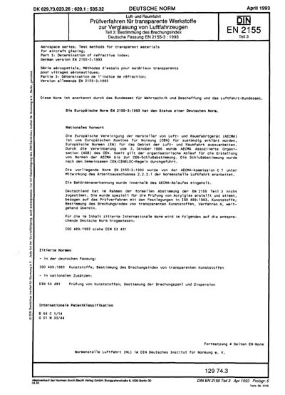 DIN EN 2155-3:1993 DE - Luft- und Raumfahrt; Prüfverfahren für ...
