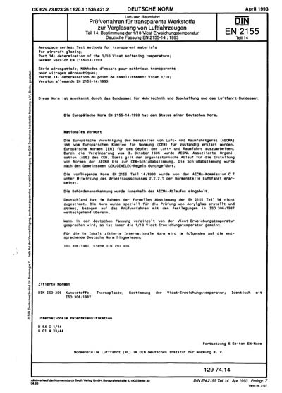 DIN EN 2155-14:1993 DE - Luft- und Raumfahrt; Prüfverfahren für ...