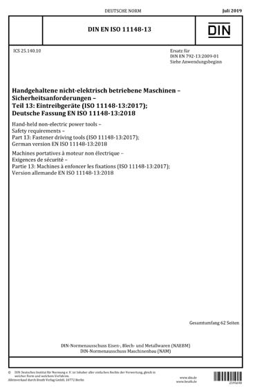 DIN EN ISO 11148-13:2019 DE - Handgehaltene nicht-elektrisch betriebene ...