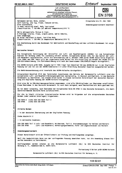 DIN EN 3768:1993 - Aerospace series; nuts, anchor, self-locking, one ...
