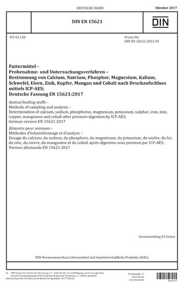 DIN EN 15621 2017 DE Futtermittel Probenahme Und 