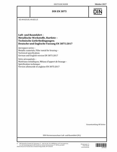 DIN EN 3875:2017 - Aerospace series - Metallic materials, Filler metal ...