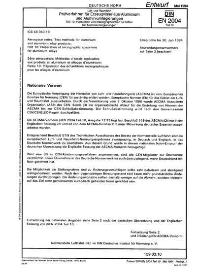DIN EN 2004-10:1994 - Aerospace series; test methods for aluminium and ...