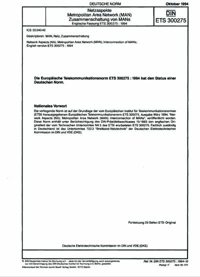 DIN ETS 300275:1994 - Network aspects (NA) - Metropolitan Area Network ...