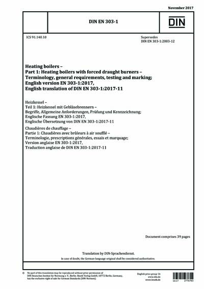 DIN EN 303-1:2017 - Heating boilers - Part 1: Heating boilers with ...