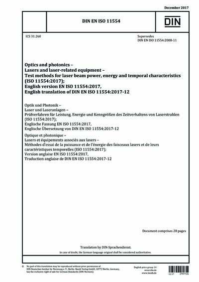 DIN EN ISO 11554:2017 - Optics and photonics - Lasers and laser-related ...