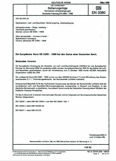 DIN EN 3380:1996 - Aerospace series - Rings, retaining - Technical ...