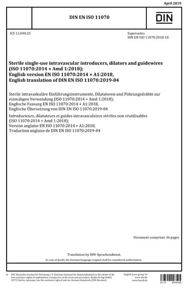 DIN EN ISO 11070:2019 - Sterile single-use intravascular introducers ...