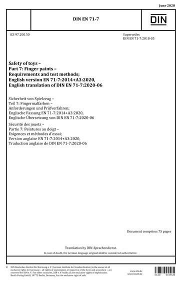 DIN EN 71-7:2020 - Safety of toys - Part 7: Finger paints ...
