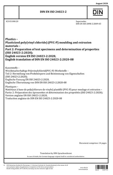 DIN EN ISO 24023-2:2020 - Plastics - Plasticized poly(vinyl chloride ...