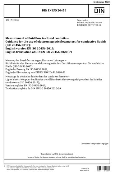 DIN EN ISO 20456:2020 - Measurement of fluid flow in closed conduits ...