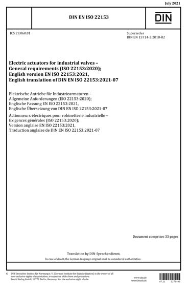 Iso 22153 DIN EN ISO 22153:2021 - Electric actuators for industrial valves ...