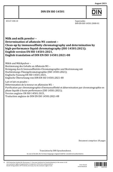 DIN EN ISO 14501:2021 - Milk and milk powder - Determination of ...