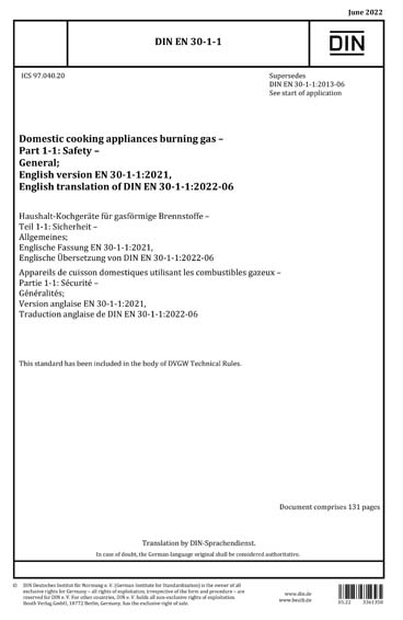 DIN EN 30-1-1:2022 - Domestic cooking appliances burning gas - Part 1-1 ...
