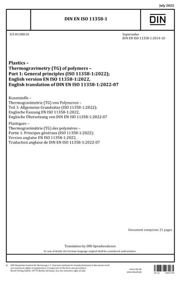DIN EN ISO 11358-1:2022 - Plastics - Thermogravimetry (TG) of polymers ...