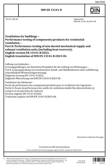 DIN EN 13141-8:2023 - Ventilation for buildings - Performance testing ...
