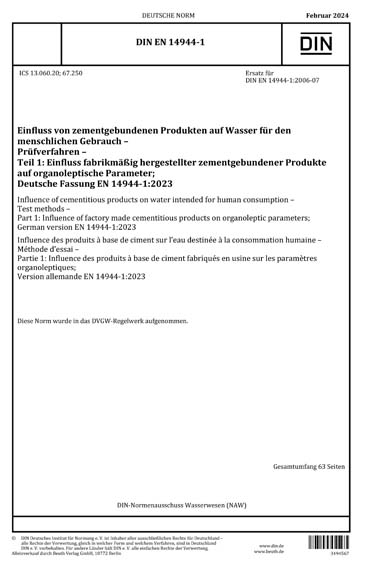 DIN EN 14944-1:2024 DE - Einfluss von zementgebundenen Produkten auf ...