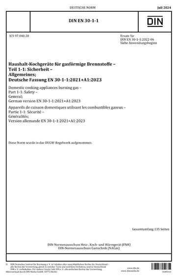 DIN EN 30-1-1:2024 DE - Haushalt-Kochgeräte für gasförmige Brennstoffe ...