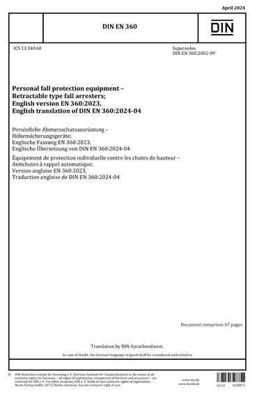 DIN EN 360:2024 - Personal fall protection equipment - Retractable type ...