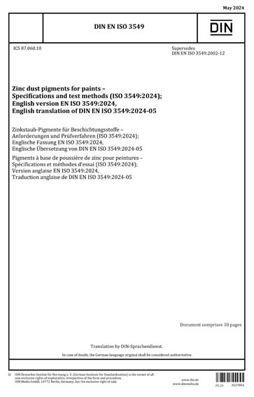 DIN EN ISO 3549:2024 - Zinc dust pigments for paints - Specifications ...
