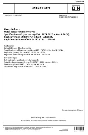 DIN EN ISO 17871:2024 - Gas cylinders - Quick-release cylinder valves ...