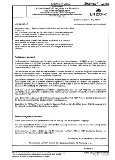 DIN EN 2004-7:1996 DE - Luft- und Raumfahrt - Prüfverfahren für ...