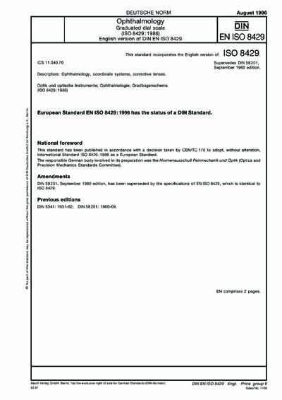 DIN EN ISO 8429:1996 - Optics and optical instruments - Ophthalmology ...
