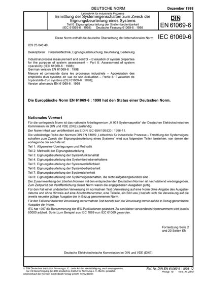 DIN EN 61069-6:1998 DE - Leittechnik für industrielle Prozesse ...