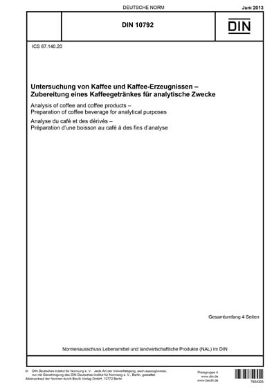 DIN 10792:2013 DE - Untersuchung von Kaffee und Kaffee-Erzeugnissen ...