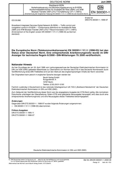 DIN EN 300301-1:2000 DE - Breitband-ISDN - Verkehrssteuerung und ...