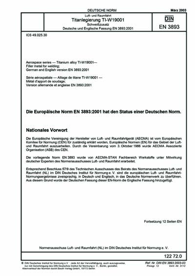 DIN EN 3893:2003 - Aerospace series - Titanium alloy TI-W19001 - Filler ...