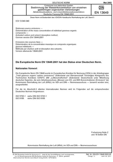 DIN EN 13649:2002 DE - Emissionen aus stationären Quellen - Bestimmung ...