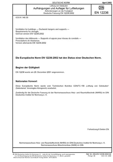 DIN EN 12236:2002 DE - Lüftung von Gebäuden - Aufhängungen und Auflager ...