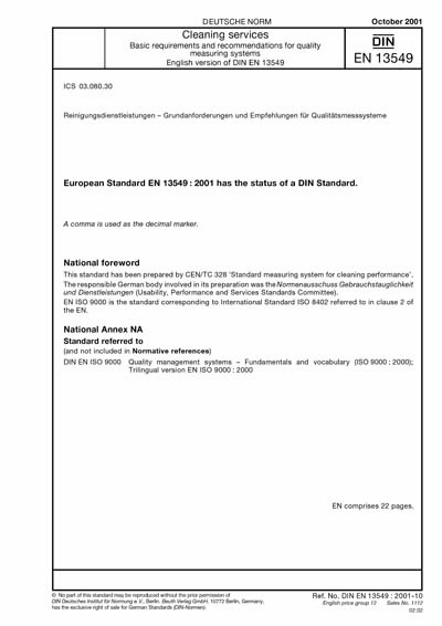 DIN EN 13549:2001 - Cleaning services - Basic requirements and ...